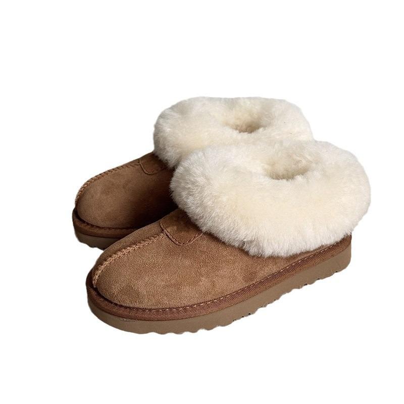 Children's Snow Boots Girls' New Sheepskin and Fur Integrated Turning Mouth Piled Thickened Warm Cotton Shoes Winter Shoes