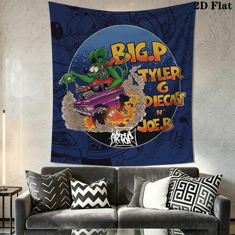 Rat Fink 2D Flat Tapestry Tapestry Wallmounted Background Cloth Work Of Art Wall Decoration Background Wall Hanging Cloth