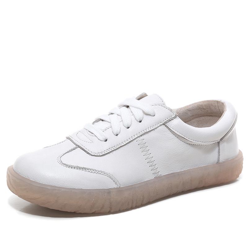 Loafers Ladies Genuine Leather Large Size Spring New Lace-up White Shoes Women Fashion Casual Soft Sole Flat Shoes Women