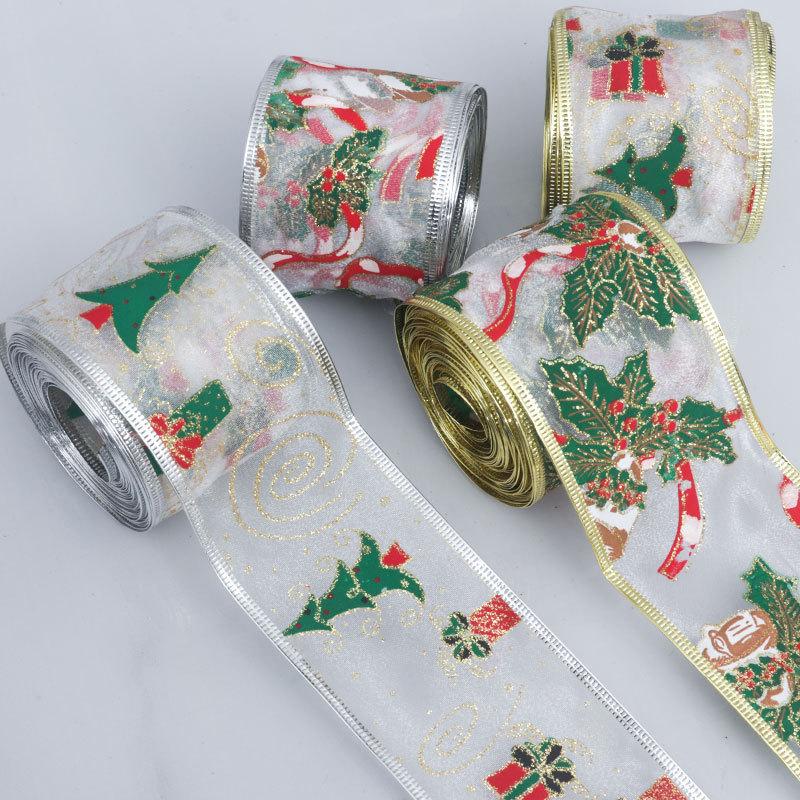 Christmas Wired Ribbons 9.1m Buffalo Plaid Ribbons Vintage Truck Trees Wired Edge Ribbon for Xmas DIY Wrapping Floral Craft