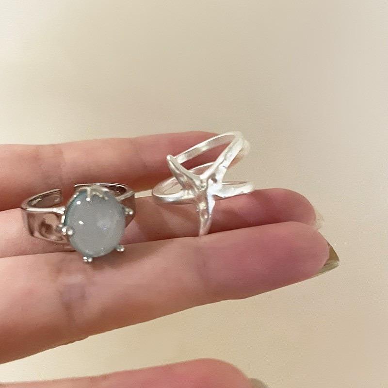925 Sterling Silver Rings for Women Couple Minimalist Handmade Simple Blue Stone Star Ring Party Jewelry Gift Prevent Allergy