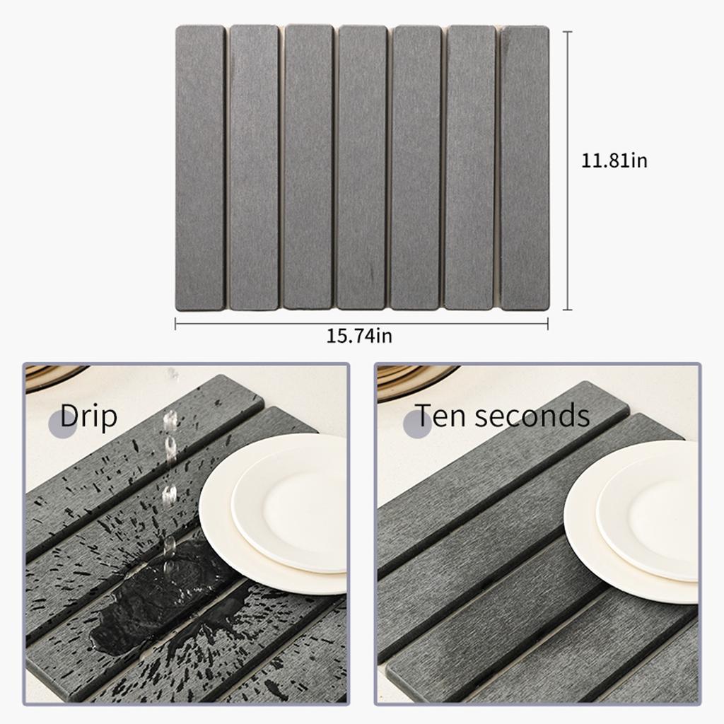 15.74 Inch Diatomaceous Earth Tableware Drying Mat Foldable Dish Mat Kitchen Bathroom Multi-function Countertop Absorbent Mat