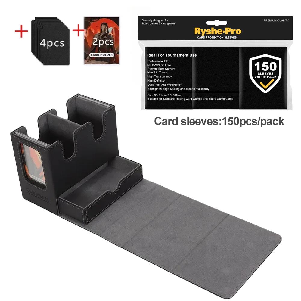 3 In 1 Commander Deck Box with 150 Premium Card Sleeves 66x91mm Trading Card Storage Box for MTG TCG PKM Cards with Dice Tray