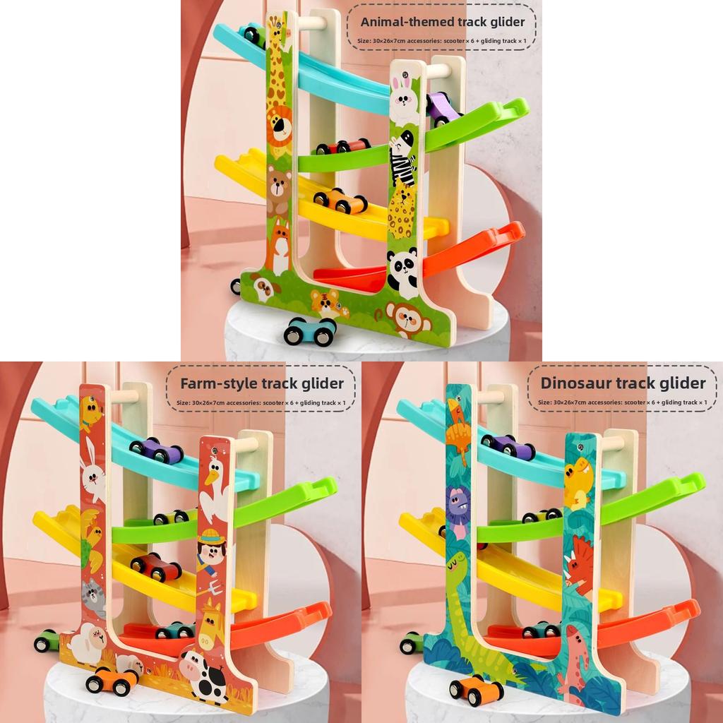 Wooden Kids Racing Track Car Toy With Inertia And Diy