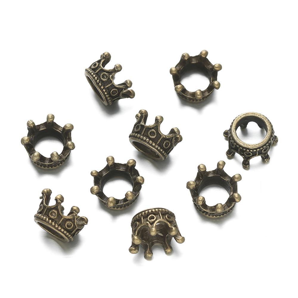 50pcs/lot Alloy Loose Spacer Crown Beads Gold Silver Bronze Color Charms Beads for DIY Jewelry Making Bracelet Accessories
