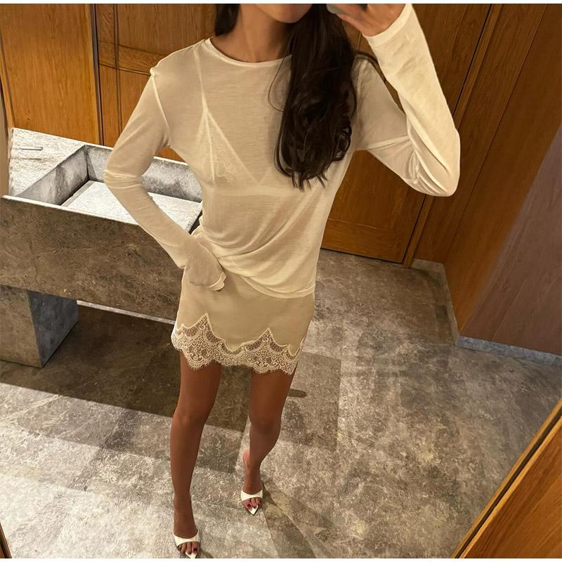 Lace Stitching Short Skirt Ladies Solid Color Short Skirt White Pink Optional All-match Short Skirt That Can Be Worn In All Seasons