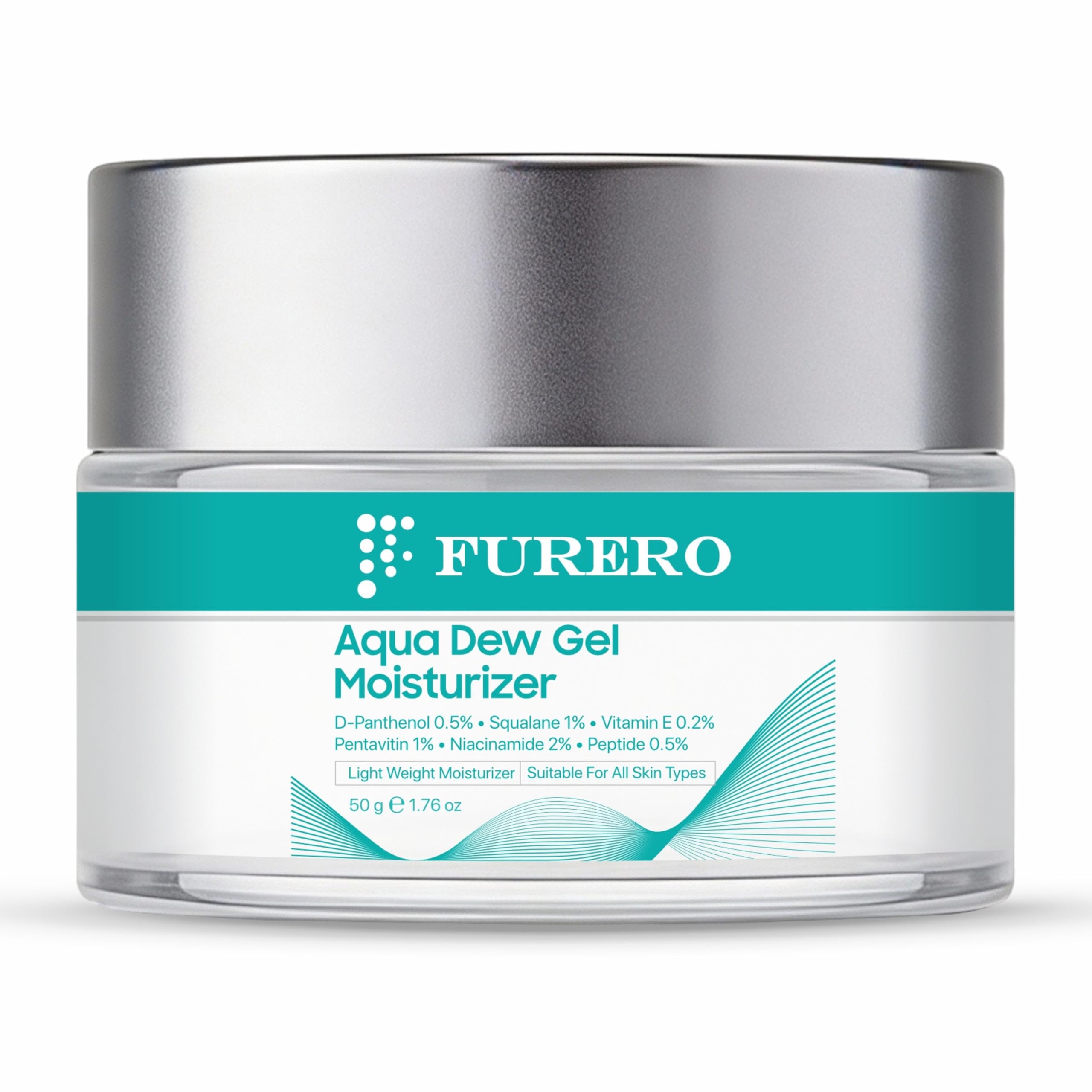FURERO Aqua Dew Gel Moisturizer | 72Hr Oil-Free Hydration | Peptide2%, 1% Pentavitin, 1% Squalane, | Lightweight Non-Sticky, Combination & Sensitiv