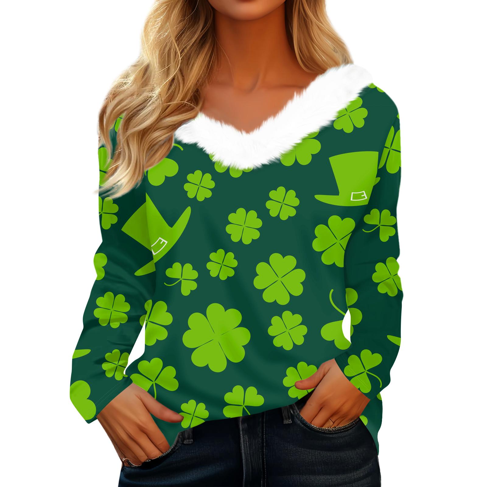 

Women s Saint Pao Print Long-sleeved V-neck Casual Loose T-shirt Top XL