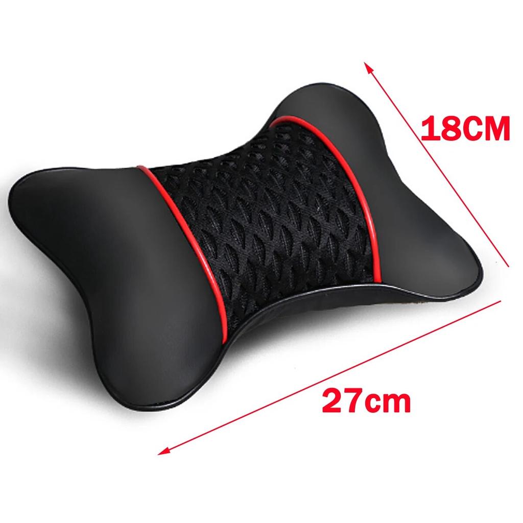 2Pcs PU Leather Knitted Car Pillows Headrest Neck Rest Cushion Support Seat Accessories Auto Black Safety Pillow Universal