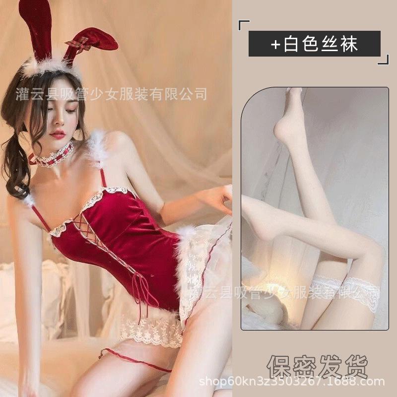 Sexy lingerie sex cos bunny lace red maid straps christmas