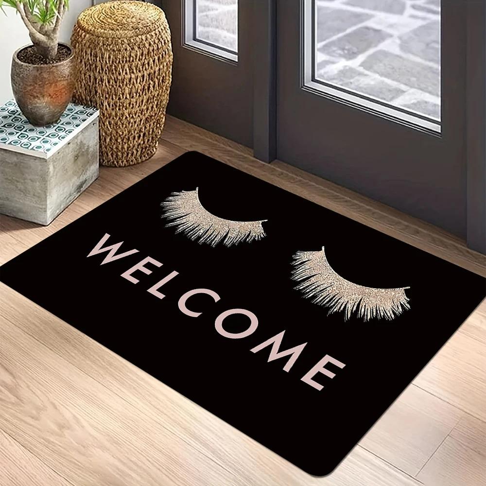 Wimpern Print Fußmatte Polyester Heimteppich Rutschfest Eingangsteppich Wohnzimmer Badezimmer Schlafzimmer Küche Fußmatte