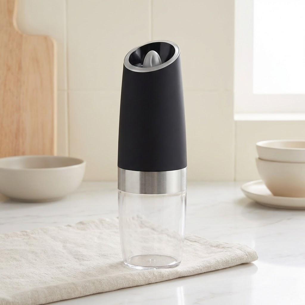 

Battery Powered LED Light Salt Pepper Grinder Adjustable Coarseness Electric Mill Kitchen Tool чорний