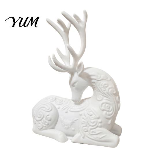 Elegant Animal Figurines 3D Printed Deer Figurine, White Sitting Stag Sculpture with Antlers, Home Accents Minimalist Christmas Tabletop Decor