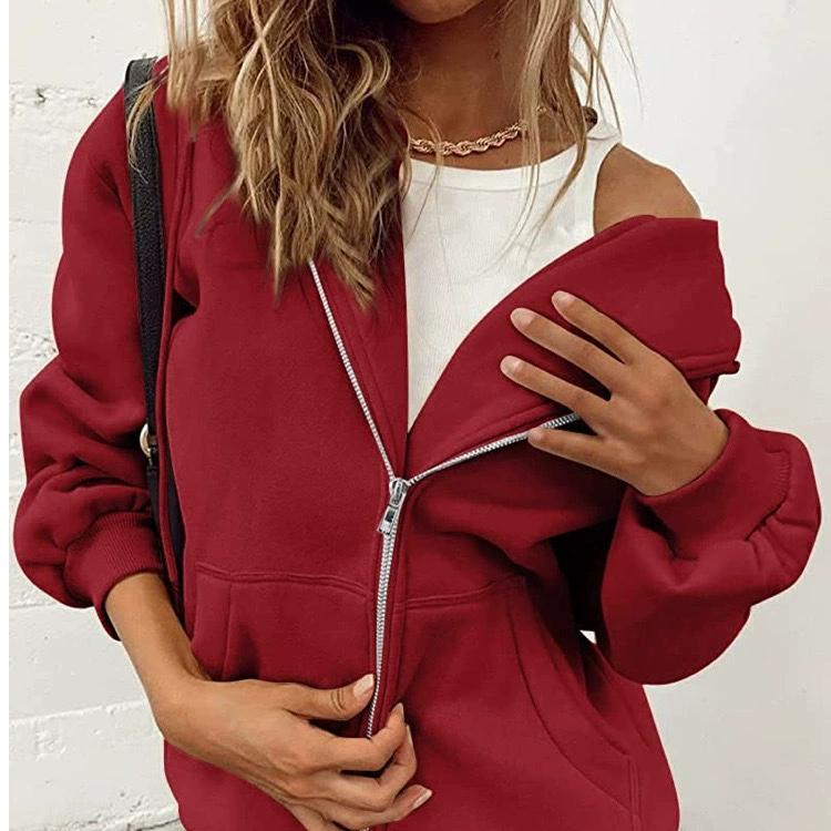 Autumn Women's Thick Solid Color Zipper Casual Long Sleeve Cardigan Pocket Sweatshirt Jacket, Women's Hooded Baseball Jacket