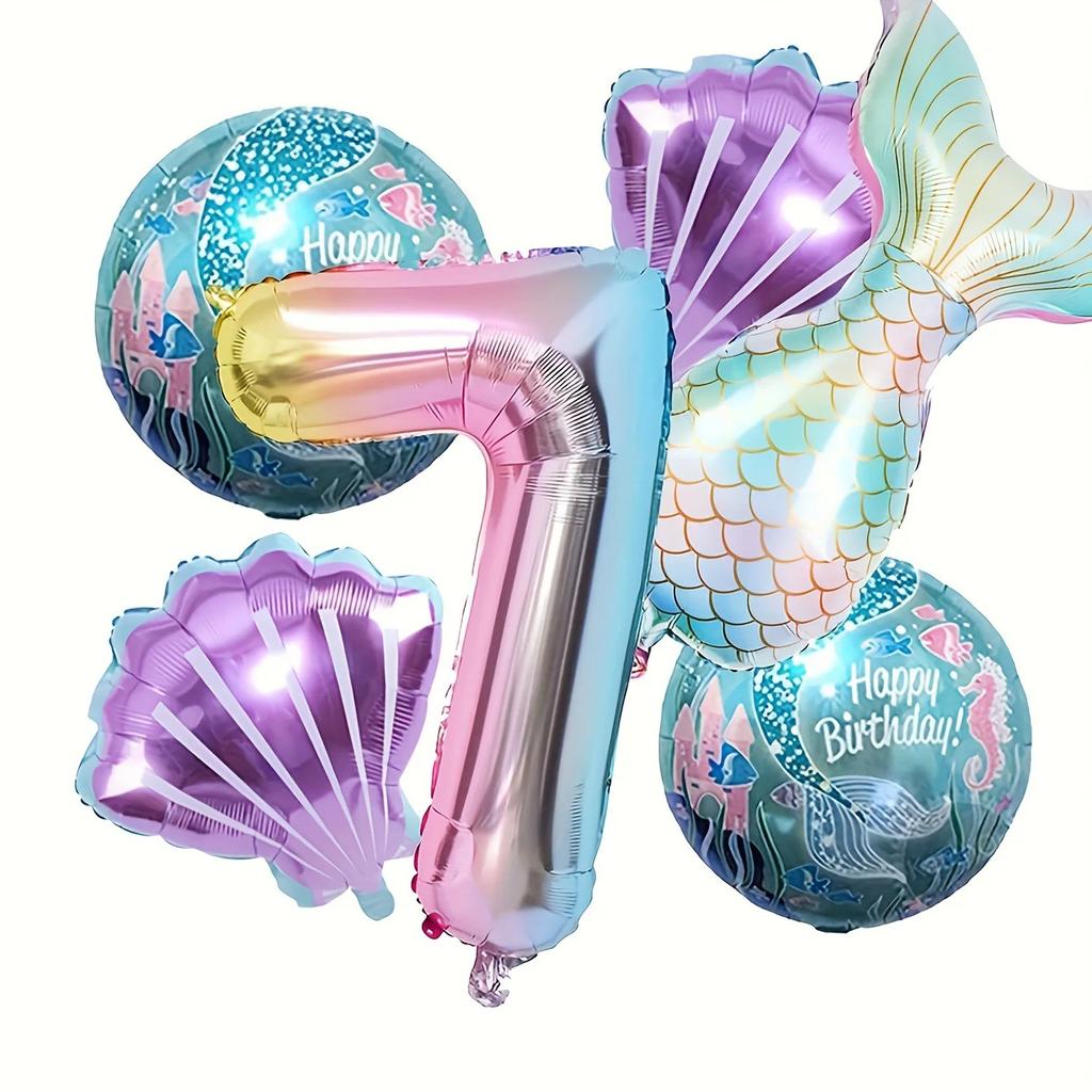 Little Mermaid Party Balloons Set 32Inch Number 1-9 Foil Balloon Mermaid Ocean Theme Girl Birthday Party Decoration Baby Shower