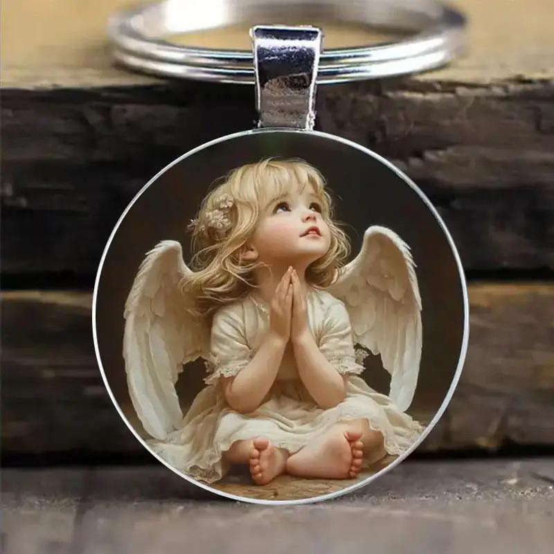 

Angel Design Keychain With Time Crystal Pendant Silver Alloy For Personal Or Gift Giving
