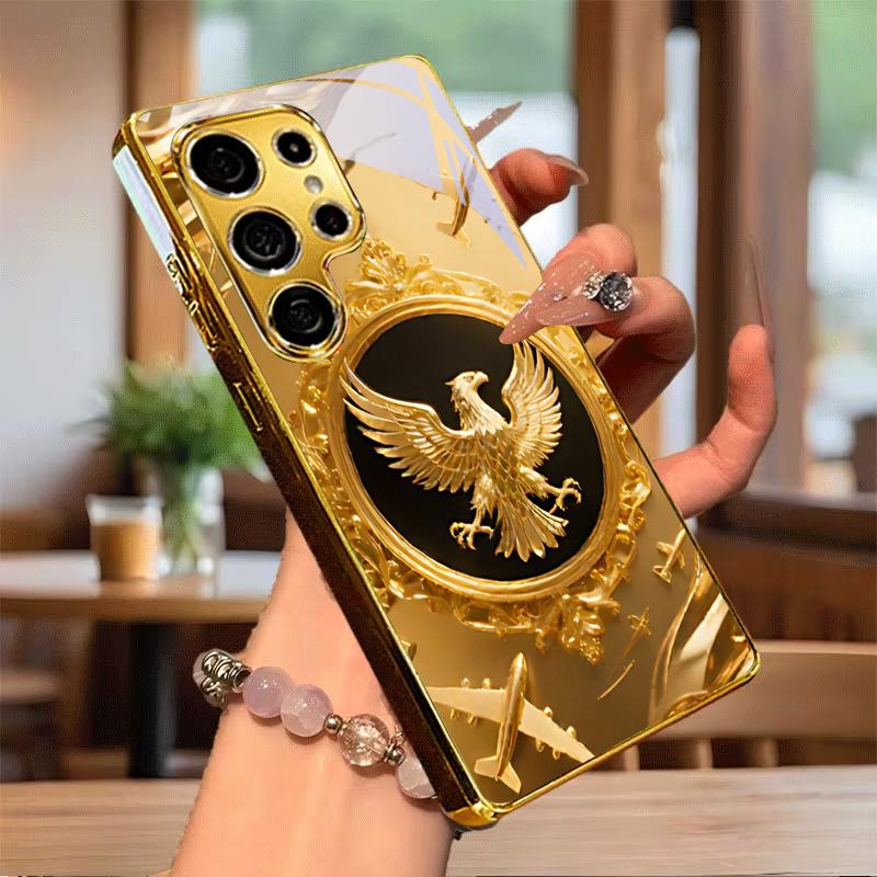 Eagle Pattern Art Golden Phone Case For Samsung A50 A51 A52 A53 A54 A55 A56 A57 A71 A72 A73 A31 A32 A34 A36 A37 A30s Glass Cover