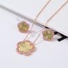 Top Quality Women Girls Five Leaf Flower Set Necklace Earrings Fashion Luxury Natural Stone Shell Set High Quality Zircon Gifts