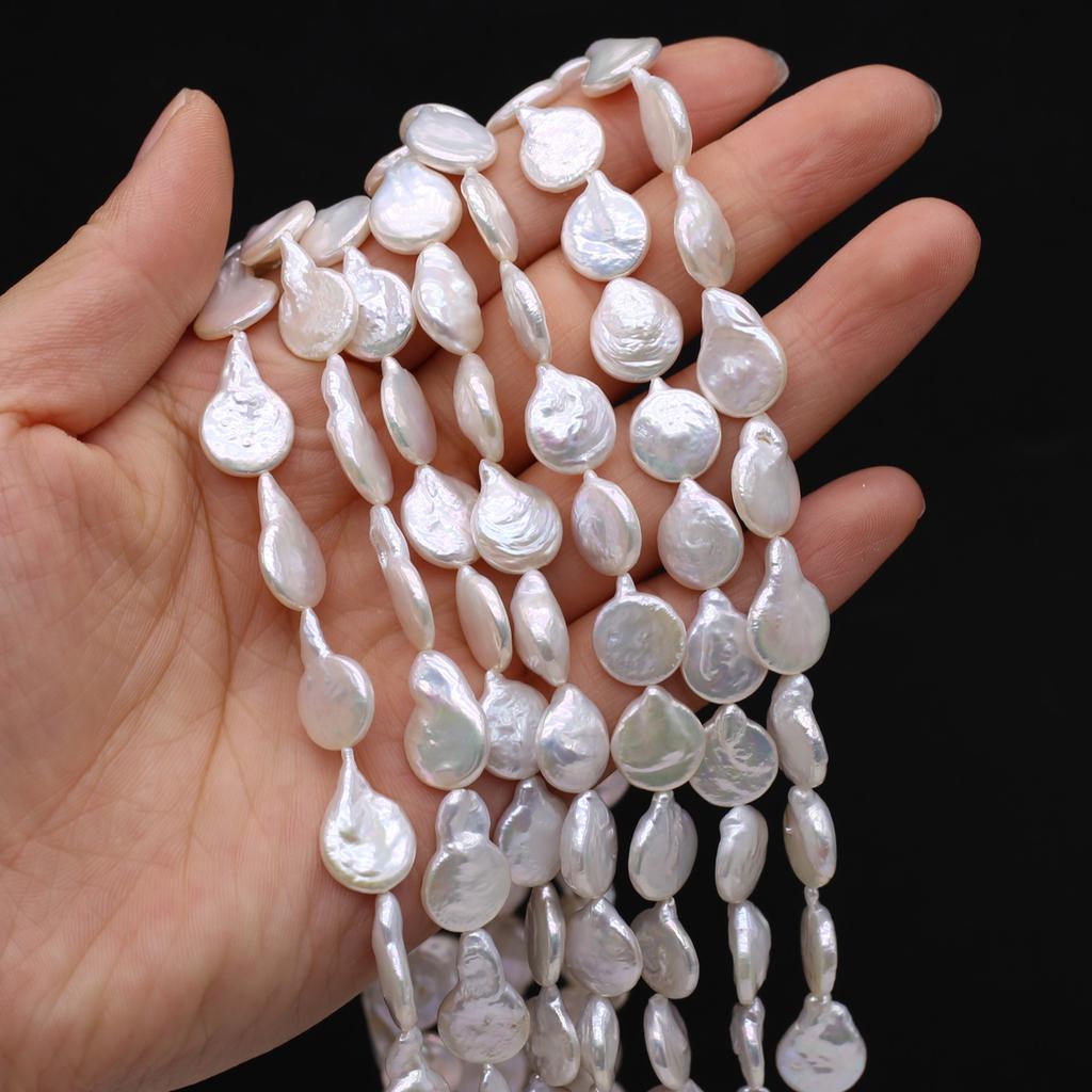 1String, White Natural Freshwater Pearls 11-13mm, Handmade Teardrop-shaped Pearl Beads for Jewelry Making DIY Crafts, Needlework 36cm