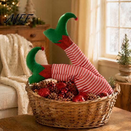 Holiday Gift Accessory Christmas Elf Legs Tree Ornaments, Plush Stuffed Stuck Ornament Topper Decorations for Xmas Tree, Indoor Outdoor Party