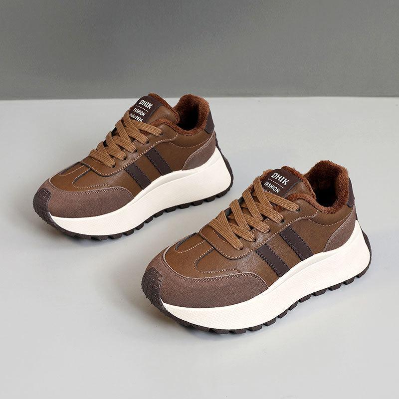 BN027 New Autumn Platform Women's Shoes Board Shoes Fleece Heightening Leisure Student Splicing Shoes Tide Sports