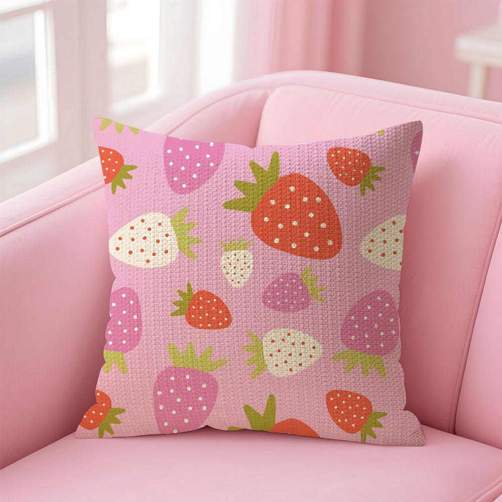 Strawberry Colorful Cushion Cover Natural Linen Pillow Case DoubleSided Print Decorative Sofa Pillowcase Home Decor Gift