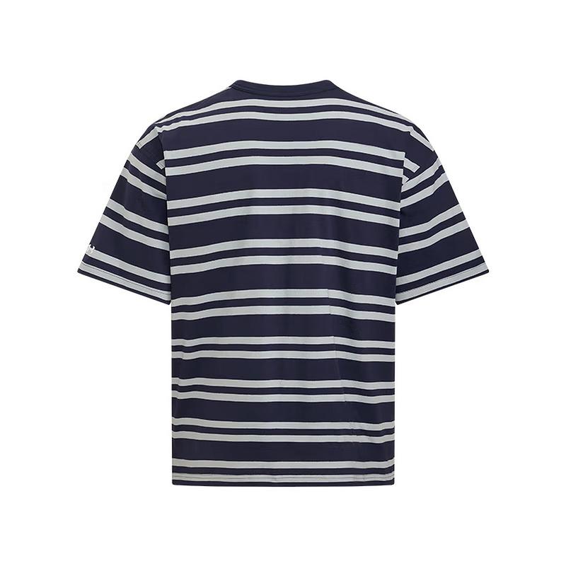 Under Armour Sports Club Round Neck Drop Shoulder Striped Short Sleeve T-Shirt Unisex T-Shirts Navy-Blue 6006003-410