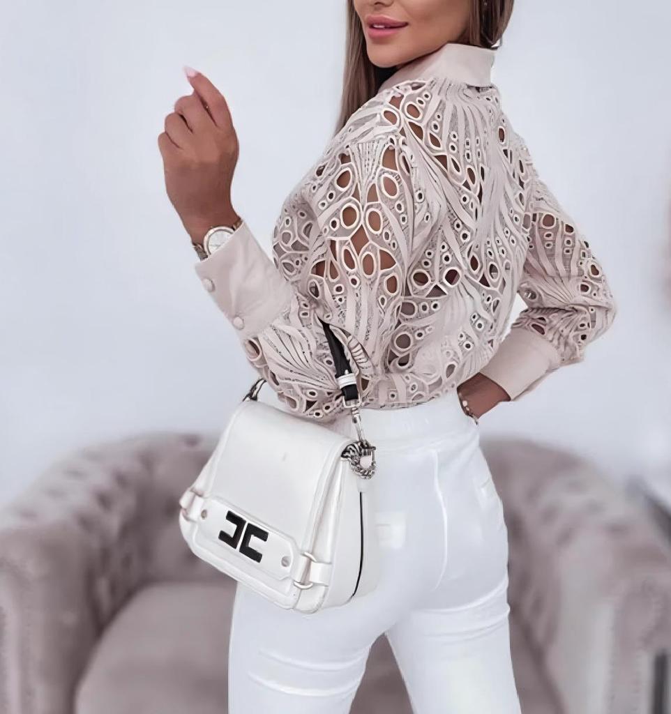 Women's Versatile Spring/Autumn Lace Hollow Long-Sleeve Shirt