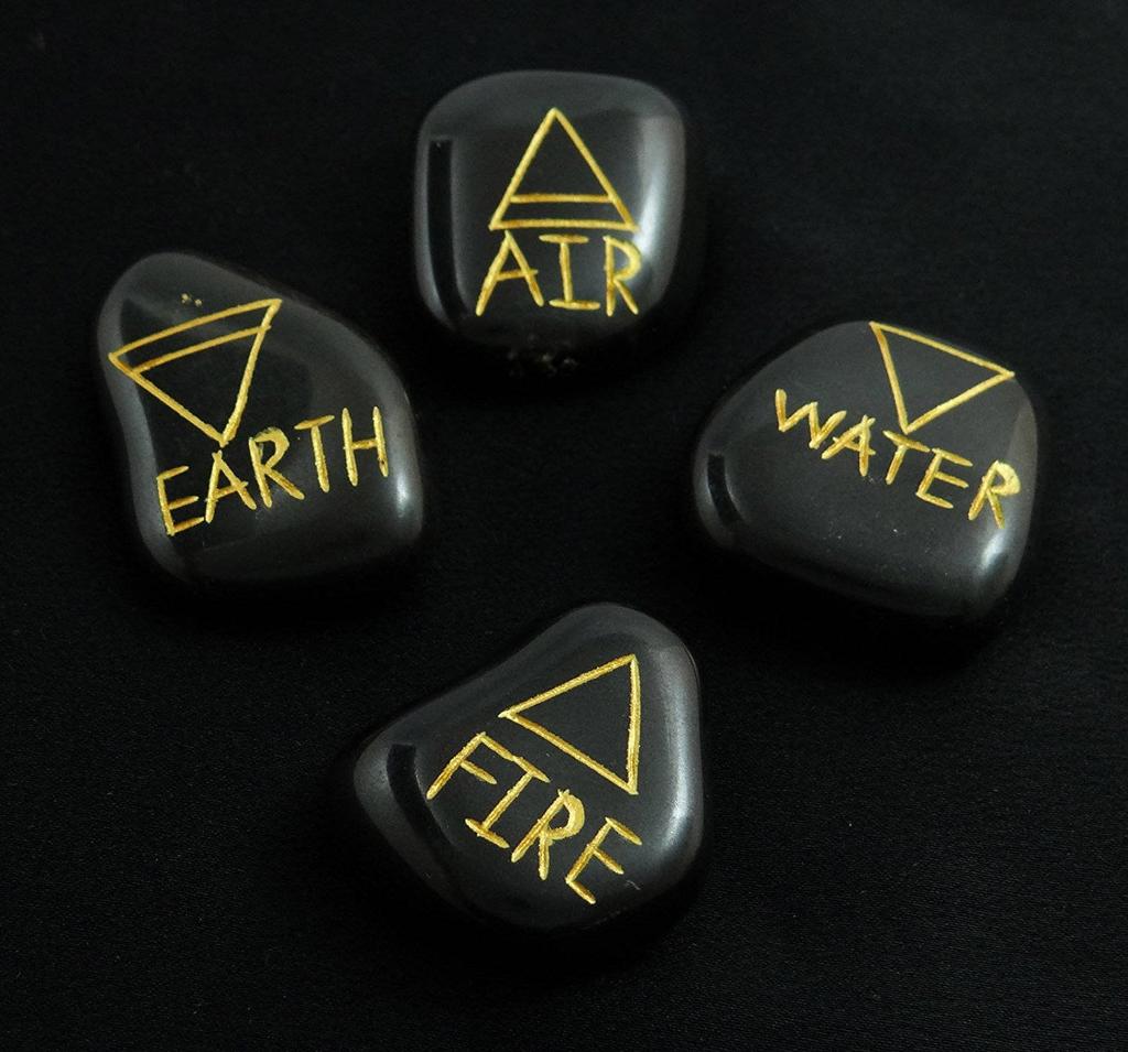 Harmonize Set Of 4 Tumbled Black Obsidian Stones Wiccan Elemental Symbol Pagan Spiritual Rekki Healing