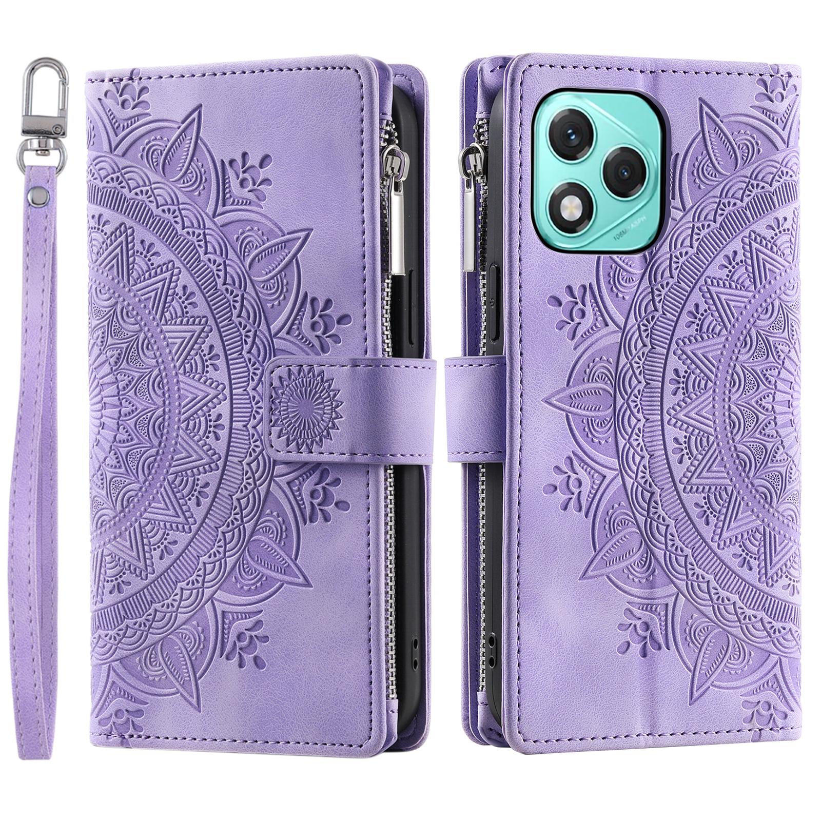 

Style 006 For Honor 400 Lite Wallet Case PU Leather Phone Cover Mandala Flower Pattern Purple