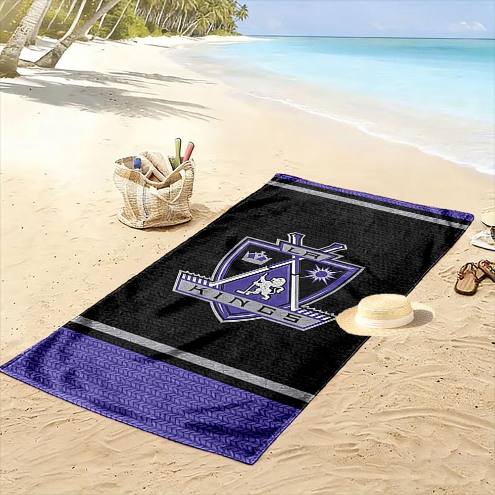 "LA Kings Logo Purple and Black Design" Patterned beach towel quick dry perfect for travel outdoor sports jogging the beach and swimming