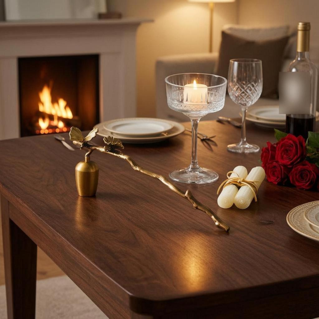 Ginkgo Leaf Candle Butterfly Accents Brass Long Handle