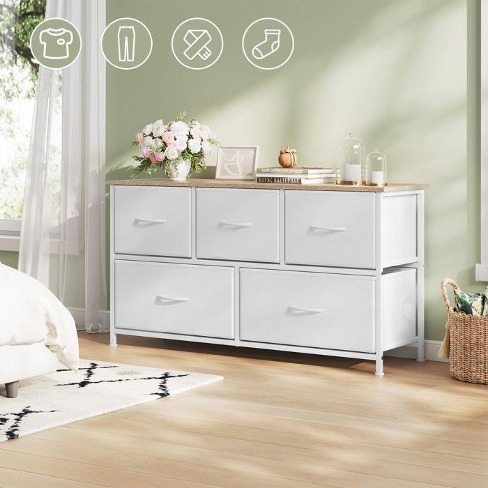 WOLTU Bedroom Chest of Drawers - 5-Drawer Fabric Cabinet - Engineered Wood and Metal - White W0ITT5025