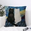 Van Gogh Starry Sky Cat Cushion Cover Eco Linen Pillow Case DoubleSided Print Breathable Durable Zipper Home Decor Gift