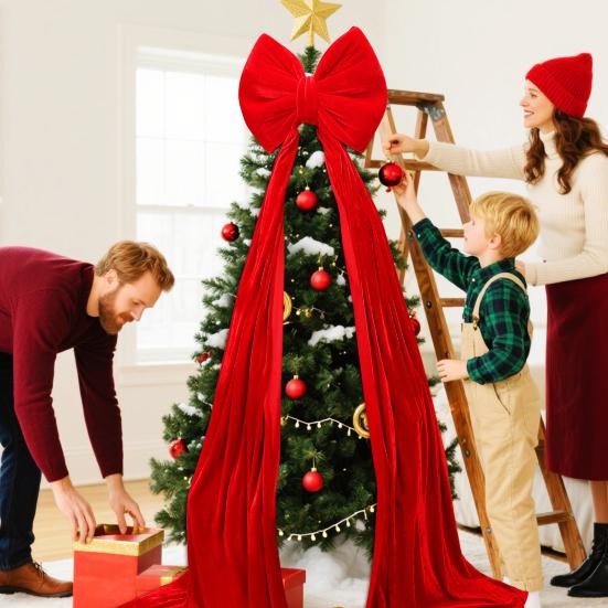 Christmas Tree Topper Decorative Bow Tie for Christmas Holiday Decoration Ribbon Hanging Bows Indoor Outdoor Festive Atmosphere Gift