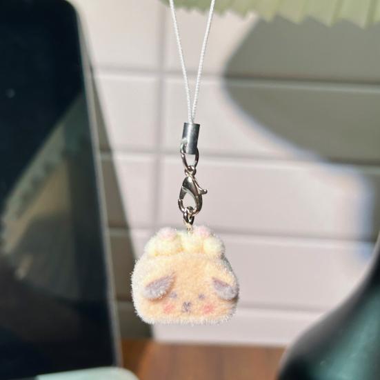 Decorative Pendant with Lanyard Flocked Cake Dog Pig Bear Shape Keychain Bag Charm Mobile Phone Hanging Ornament