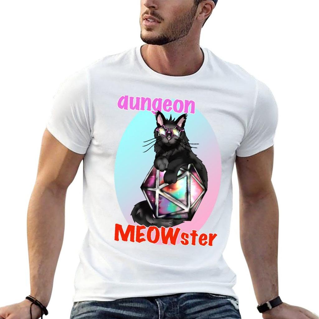 Black Cool Cat Dungeon Meowster With D20 Dnd Dice Tshirt T Shirt Unisex Designer T Shirts Cotton 100 T Shirts Designer Tshirt