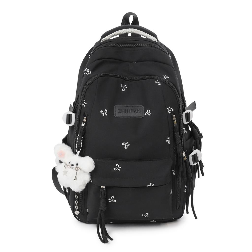 Schoolbag Cute Bow Embroidered Backpack Female Student Backpack Large Capacity Plush Pendant Elementary School Student Junior School Bag
