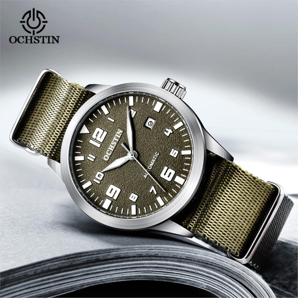OCHSTIN Man Automatic Pilot Wrist Watches Luxury Self Wind Nylon Mechanic Male Clock Auto Date Relogio Masculino Gift for Men