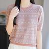 Navava Women Retro Pattern Ice Cool Round Neck Short Sleeve Knit Tee Nk3720