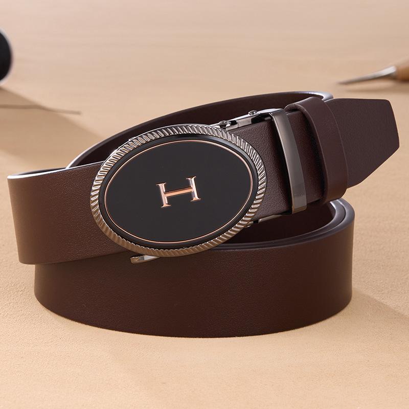 Business Belt Men's Sense First Layer Cowhide Belt Men's Fashion Trendy Men's Automatic Buckle Belt