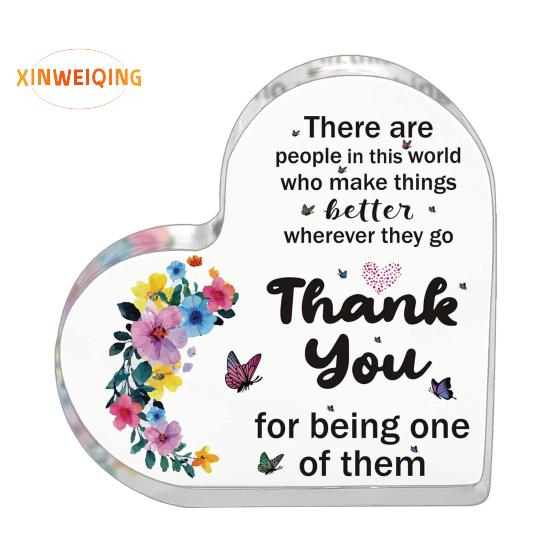 Heart Appreciation Ornament, Transparent Flower Print, Smooth Edge Heart Keepsake, Female Teacher Colleague Nurse Doctor Thank You Grateful Gift