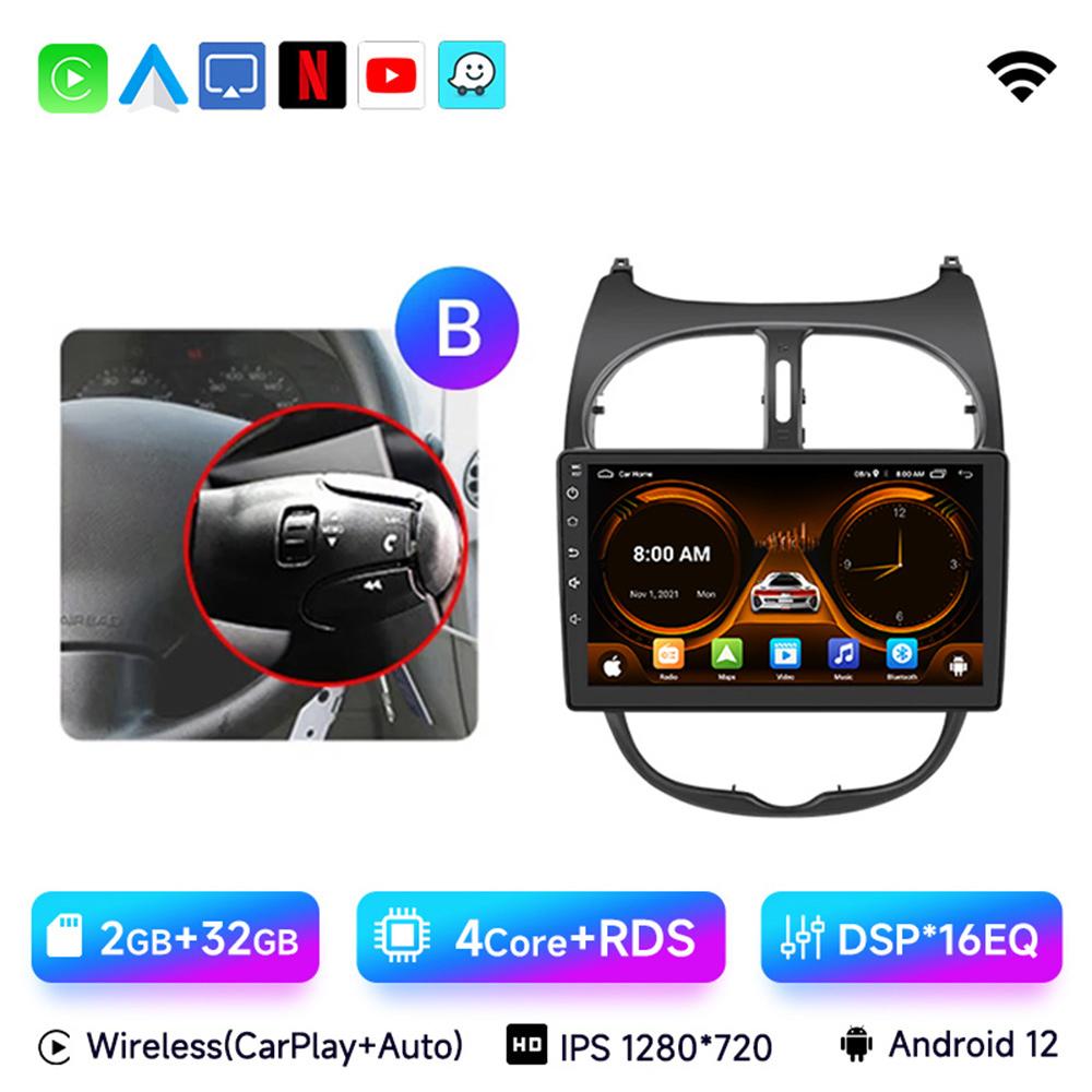 JIUYIN Car Radio For Peugeot 206 206CC 206SW 2001 - 2008 Wireless CarPlay Android Auto Car Intelligent Systems No 2 Din 2din DVD