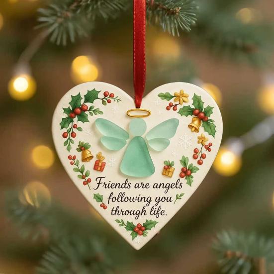 Sea Glass Angel Ornament Friends Are Angels Sea Glass Art Christmas Ornament Friendship Heart Keepsake for Best Friends