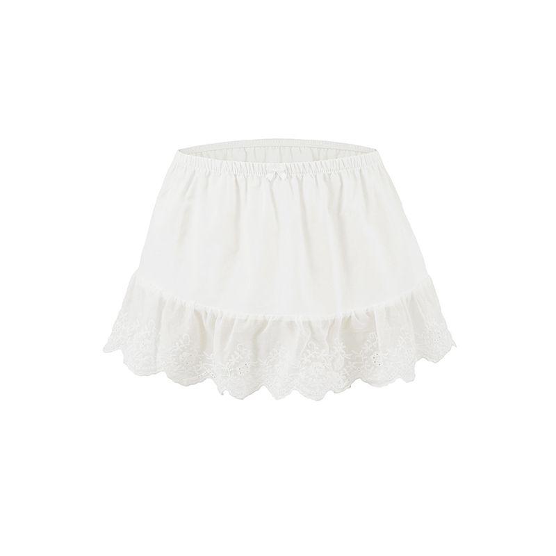 

Tyland All White French style Pure Desire Bow Lace Skirt + Puff sleeve Ultra Short T-shirt Top Set White overskirt L