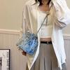 Borsa a Secchiello a Catena Ling Grid, Semplice Borsa a Tracolla, Borsa a Spalla Trendy da Donna con Coulisse e Frange