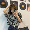 Blusa de leopardo de manga corta de verano para mujer, camisas Vintage con estampado de animales, Tops cortos para mujer, camisas holgadas informales de calle para mujer