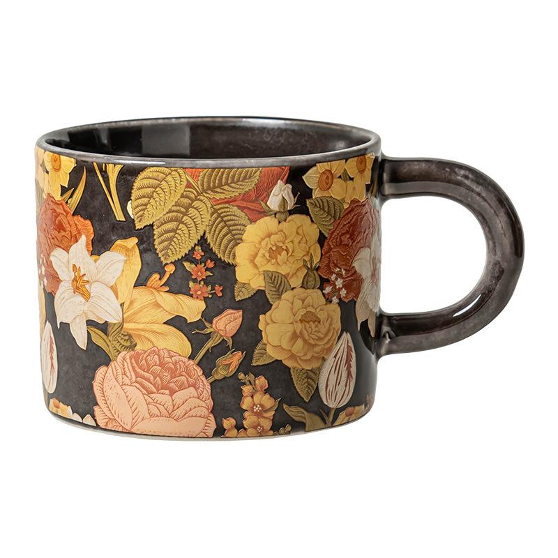 Retro Style Flower Ceramic Mug Household High-End Coffee Cup Afternoon Tea Cup Large-Capacity Water Cup