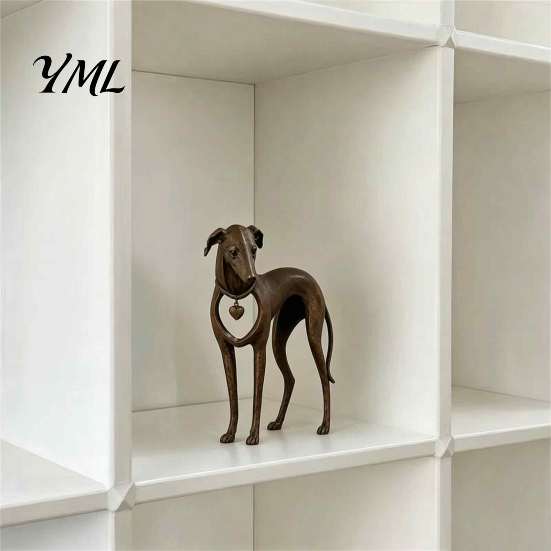 Fall Holiday Home Accents Vintage Whippet Greyhound Dog Figurine with Hanging Heart Charm, Elegant Tabletop Decorative Accent Resin Animal Statue,