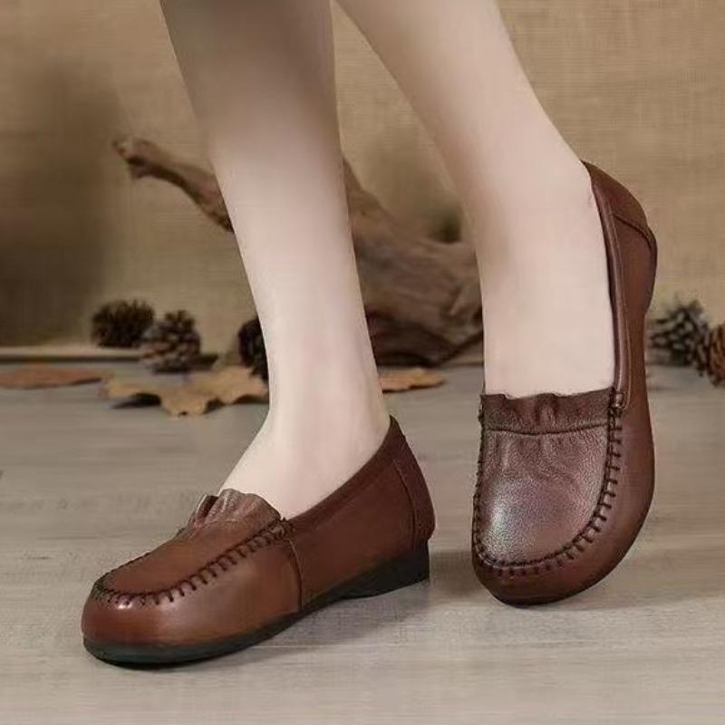 Round-toe Women's Shoes - Versatile Flat Leather Flats Suitable for All Seasons, Soft-bottomed Shoes
